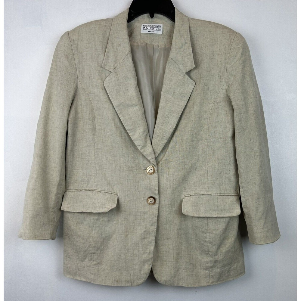 Pendleton Blazer Womens S Linen Vtg Long Sleeve USA Shoulder Pads Ivory Read